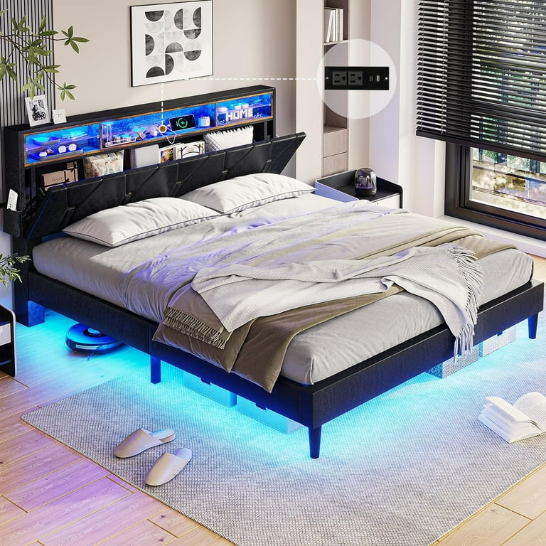 Queen size bookcase 2024 headboard with lights