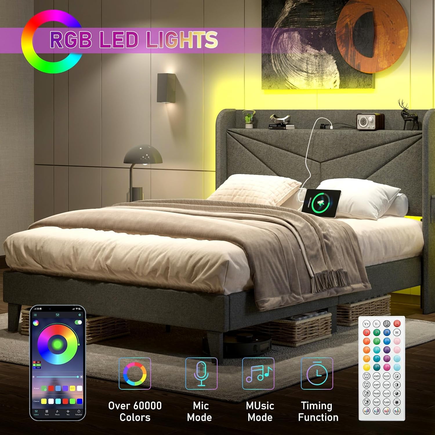 Royale Tufted Bed with USB Power Connection Walmart