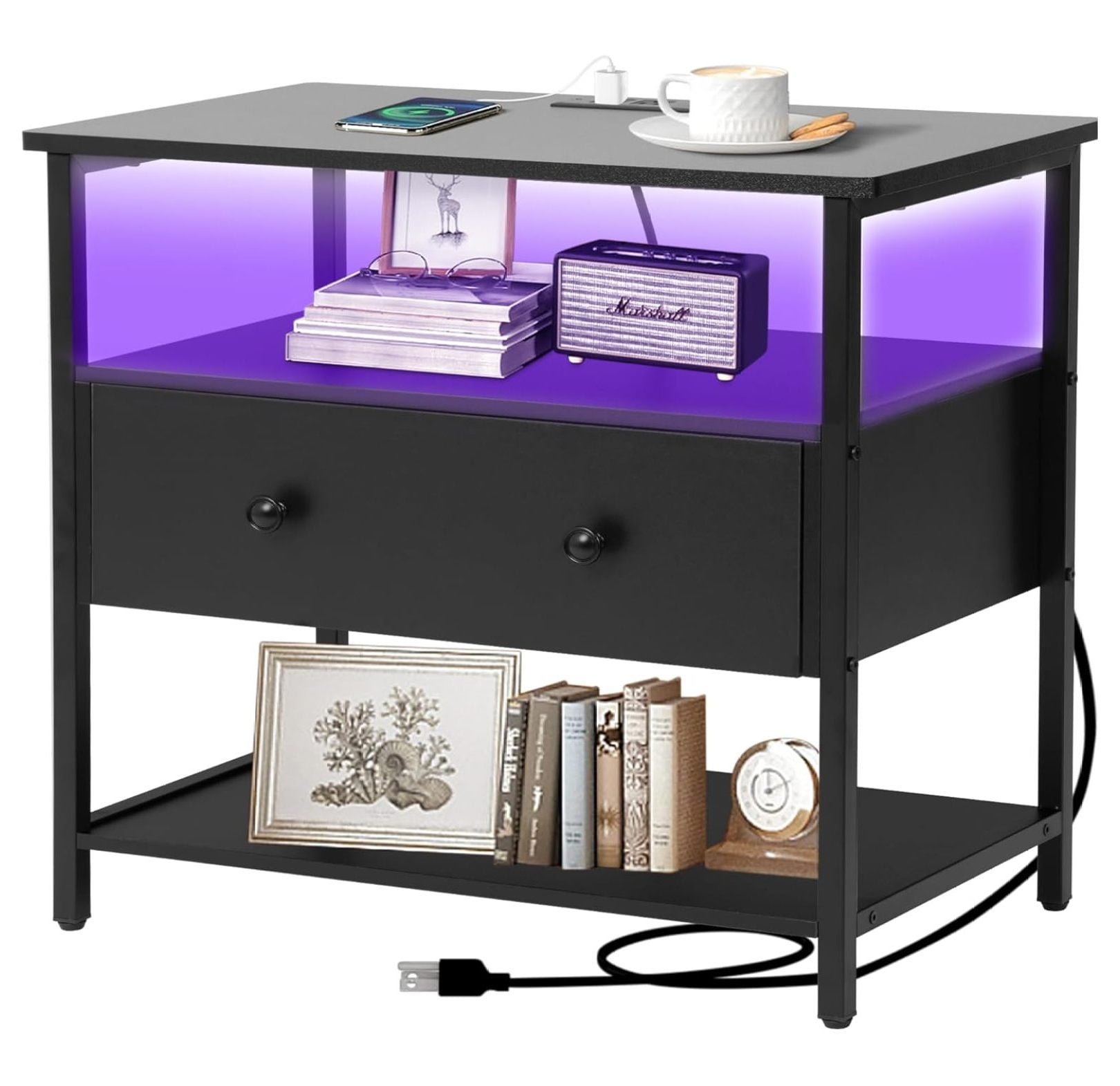 Katyglory 7-Shaped End Table – 2-Tier Nightstand With Storage, 16.54"D X 17.72"W X 20.47"H, Black (Set Of 2)
