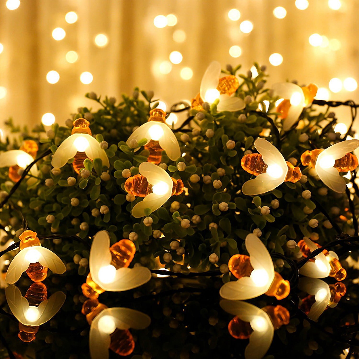 TeqHome LED Bee Solar String Lights, 19.68FT, 30 LEDs, 8 Modes, IP65 ...