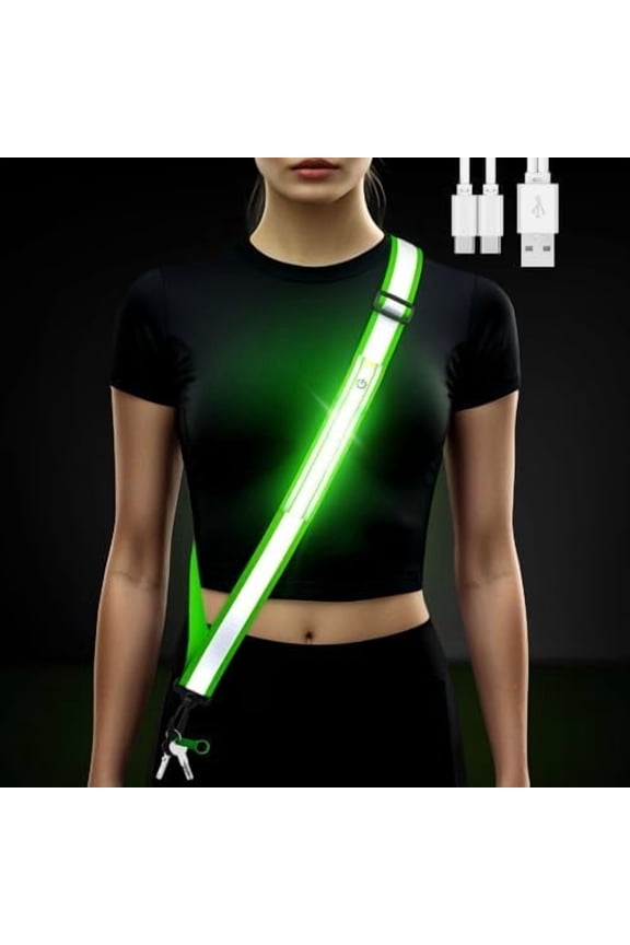 LED Belt Reflective Sash for Walking at Night, High Visibility Reflective Running Gear Night Walking Safety Gear LED Light Up Running Belt Reflective Gear for Runners Walkers Men Women
