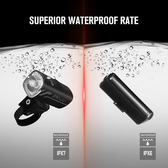 LED Bike Light Set, 400 Lumens Headlight & Seemee 30C Tail Light  USB-C Rechargeable, Waterproof, Easy Install for Road & Urban Cyclists, Night Riding