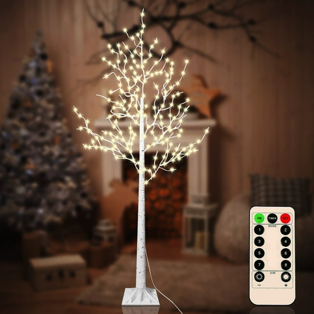 LED Birch Tree 6FT 440LED Warm White Fairy Lights, Battery Powered Lighted Tabletop Tree Lights ...