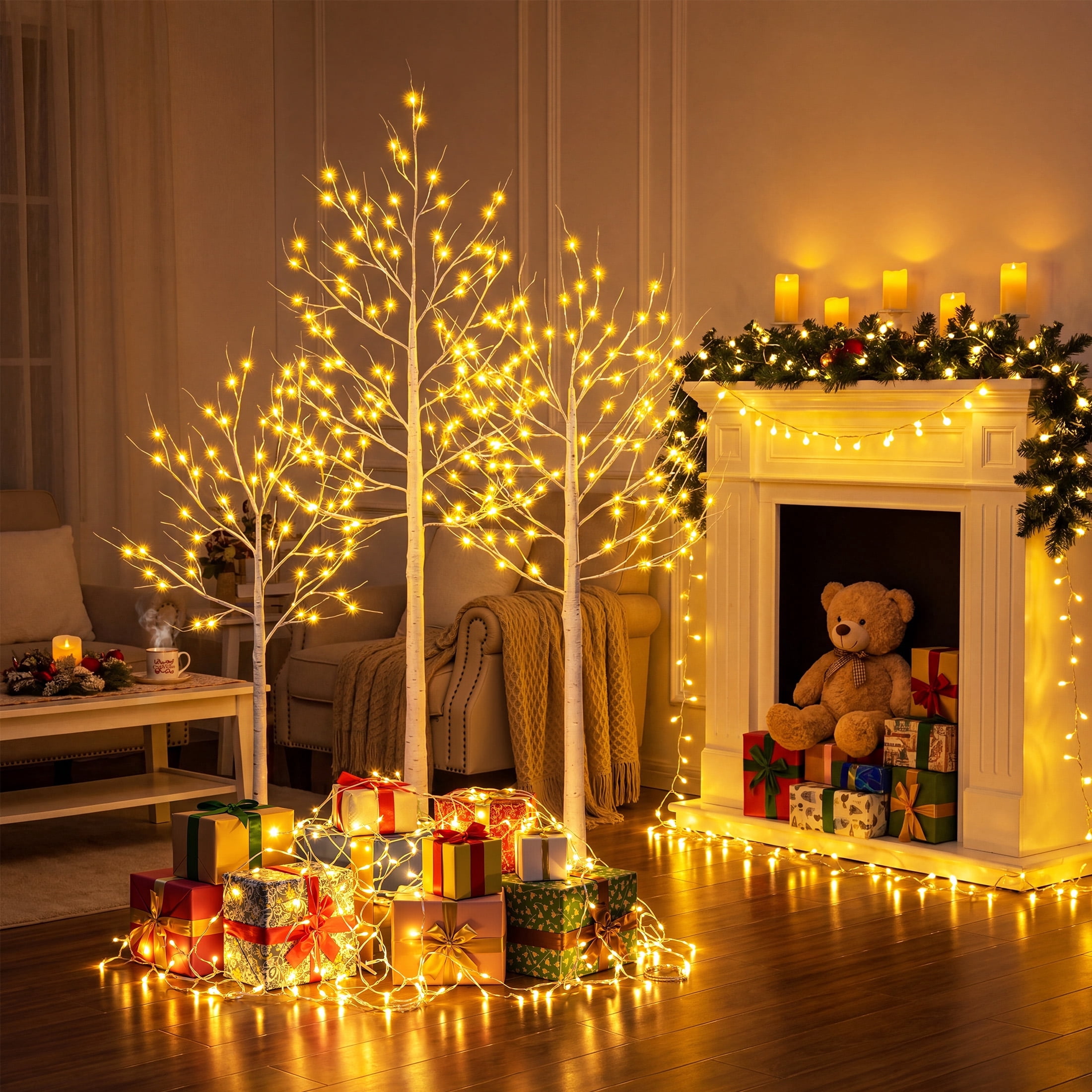 DR.Planzen LED Birch Tree Light Set - 4ft, 5ft, 6ft Artificial Pre-lit ...