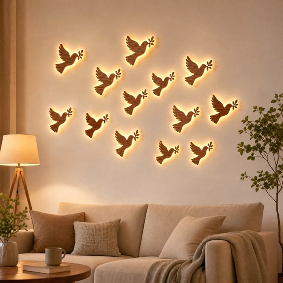 LED Bird Wall Decorations, 12Pcs Christmas Glow Wall Silhouette Lights, Light Up Bird Wall Decor for Front Door, Living Room, Bedroom and Holiday Party (12pcs birds)
