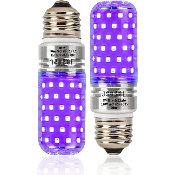 LED Black Light Bulbs,10W Blacklight 100W Equivalent, AC 85-265V E26 Medium Base,UVA Level 395-400nm,Glow in The Dark for Body Paint,Blacklights Party,Fluorescent Poster,Dimmable, 2 Pack