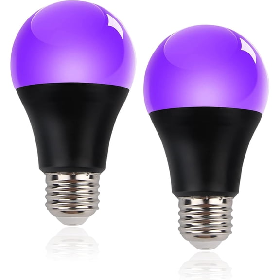 LED Black Light Bulbs - 8W(60Watt Equivalent), Black Light Bulbs with E26 Base, UVA Level 395-400nm, Glow in The Dark for Blacklights Party, Body Paint, Halloween, Neon Glow, 2 Pack