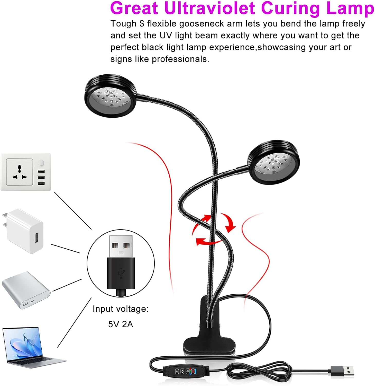 LED Black Light Dual Head, 10W UV Resin Light Fixture with Clamp, 395 ...