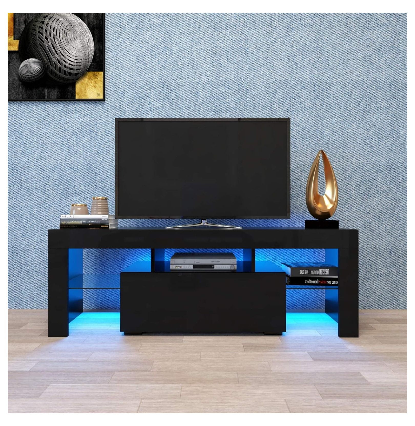 LED Black TV Stand for 60 Inch TV Stand, 60 Inch TV Stand for 55+ 50