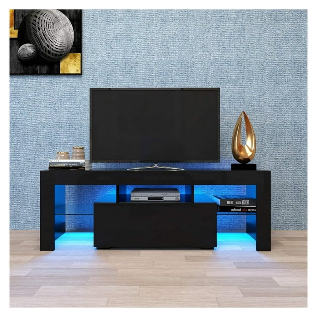 LED Black TV Stand for 60 Inch TV Stand, 60 Inch TV Stand for 55+ 50