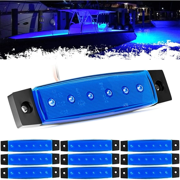 LED Boat Interior Lights Marine Courtesy Light Strip Deck Transom Cockpit Navigation Lighting Waterproof for Fishing Pontoon Kayak Yacht Sailboat (Blue 10Pcs)