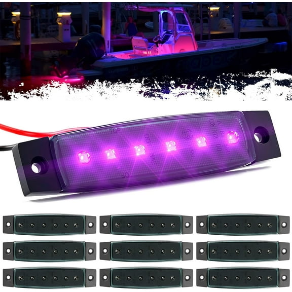 LED Boat Navigation Lights Marine Interior Courtesy Light Strip Deck Transom Cockpit Light 3.8'' 6LED 12V Waterproof Lamp w/Smoked Lens for Fishing Pontoon Kayak Sailboat (Purple-Color 10Pcs)