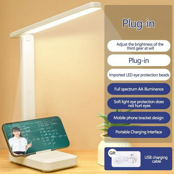 LED Book Light Touch Folding Table Lamp Bedside Reading Eye Protection USB Charging Night Light Reading Books for Room (Plug in)