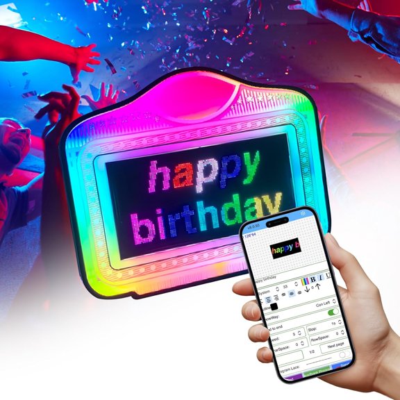 LED Bottle Service Sign Programmable RGB LED Display Board with Scrolling Text, APP Controlled, Rechargeable Custom Light Sign for Nightclub, Bar, Party, Event, Concert