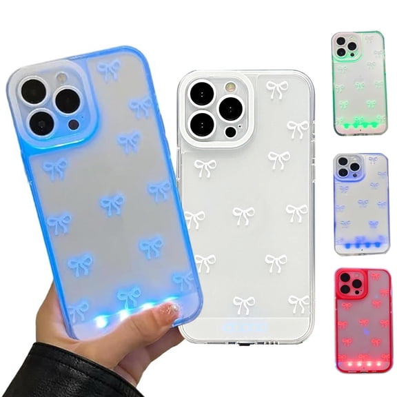 LED Bowknot Phone Case, Built-in LED Phone Case, Incoming Call Flash Light Up Phone Case for iPhone 13/14/15/16/17 Pro/Plus/Pro Max