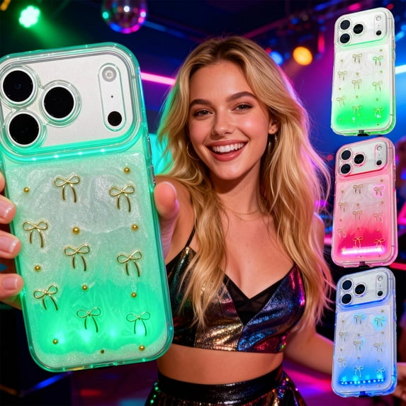 LED Bowknot Phone Case,Built-in Light Up Phone Case, Fashion LED Flash Protective Cover for Phone X/11/12/13/14/15/16/17, Perfect for Parties and Daily Use
