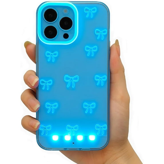 LED Bowknot Phone Case Light up Features a Charming Hollow Butterfly Knot, Sound-Activated Glow Compatible with iPhone 11/12/13/14/15/16/17 Pro/Pro Max (for iPhone 13 Pro,Blue)