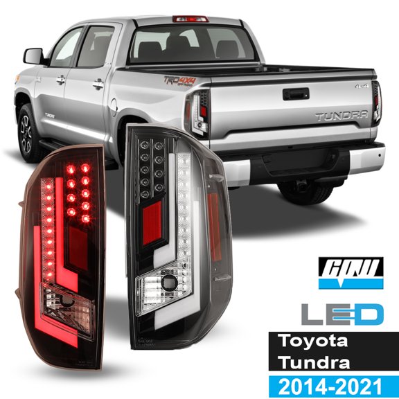 LED Brake Tail Lights For 2014 -2021 Toyota Tundra Glossy Black Clear Pair Set