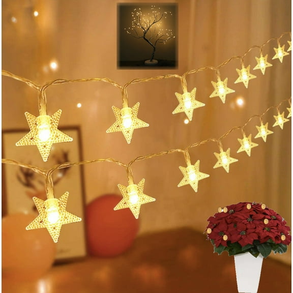 LED Bright Stars String Lights Indoor House Birthday Party Decorative Festive Lights Cool Safe Decor Party Supply Perfect festive decorations - USB Lights ~10ft (20pcs Star Warm White)