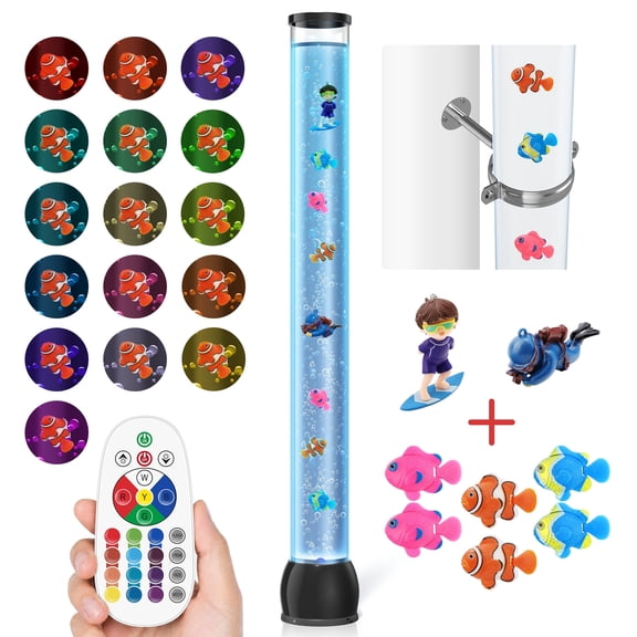 LED Bubble Tube Floor Lamp with Floating Fish, RGB Color Changing Mood Light, Remote Control Decorative Bubble Lamp for Gaming Room, Bedroom, Lounge & Office