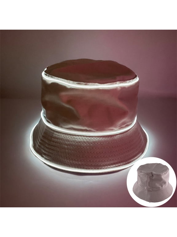 LED Bucket Hat - Trendy Fisherman Hats Unisex Reversible Packable Sun Cap - Light Up Bucket Hat for Men, Women Halloween Costume Accessory Beige