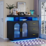 LED Buffet Cabinet with Wireless Charging Station,Auto Sensor RGB 20-Color Dimmable Sideboard with Human Body Induction