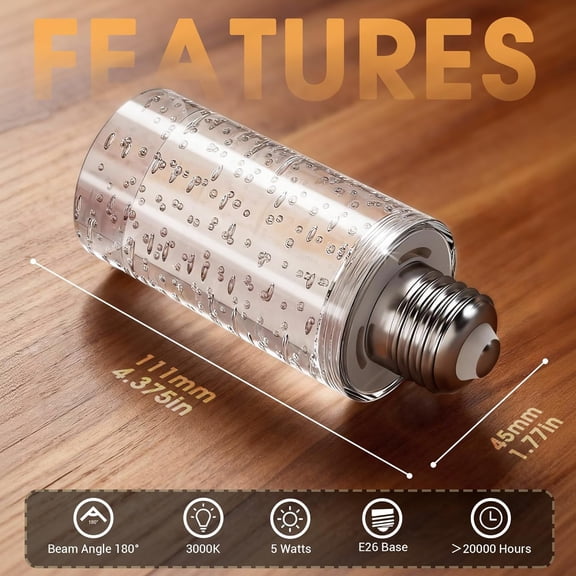 LED Bulb,5W,3000K,500LM Dimmable E26 Acrylic Bubble Bulb with Ceramic Base, Suitable for E26 Lighting Fixtures Including Chandeliers, Wall Sconces, Table Lamps, and Vanity Lights