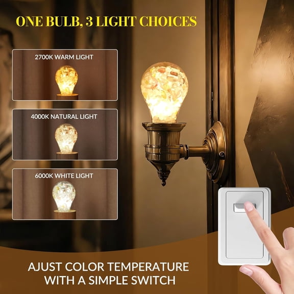 LED Bulbs 5W A19 E26 LED Bulbs 2700K/4000K/6000K Healing Crystal Stone Light Bulbs Non-Dimmable for Sleep/Ambient/Relaxation/Reading Lighting, Table Lamp, Chandeliers, DIY Lamp -2pack