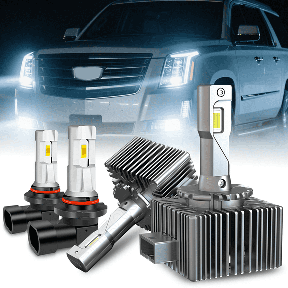 LED Bulbs for Cadillac Escalade Headlight + Fog Light D1S High Low Beam 9145 Front Lower Light 4Pack