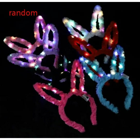 LED Bunny Ear Headband, Plush Light Up Rabbit Ears Headband Hair Hoop Assorted Colors, 8 Pack