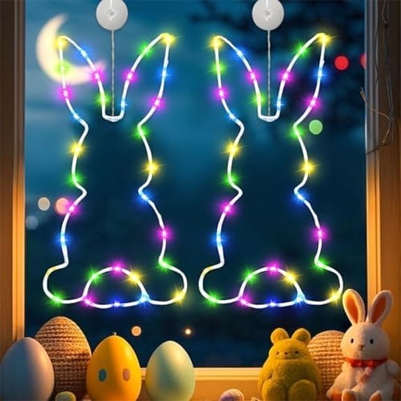 LED Bunny Window Decoration with Timer Battery Operated Easter Lights Hanging Indoor Outdoor Party Home Decor Spring Holiday Display