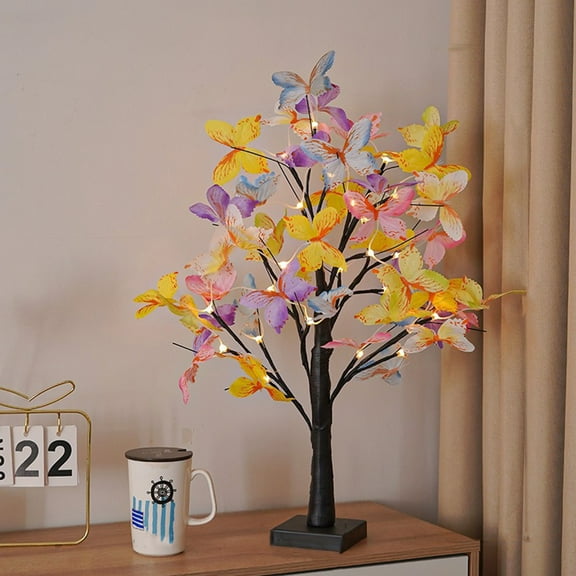 LED Butterfly Birch Tree Lights, Tabletop Bonsai Decorations with Warm White LED Lighted and Butterfly Leaves,Artificial Tree Lamp Twinkle Lighted Tree 3 AA or USB Powered for Bedroom Living Room