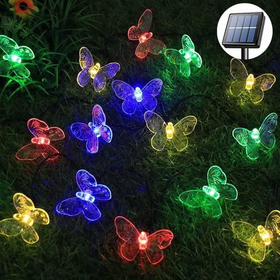 LED Butterfly String Lights, 6.5m 30LED Outdoor Solar Powered String Light 8Mode Indoor for Garden Home Wedding Party Christmas Lighting Decoration