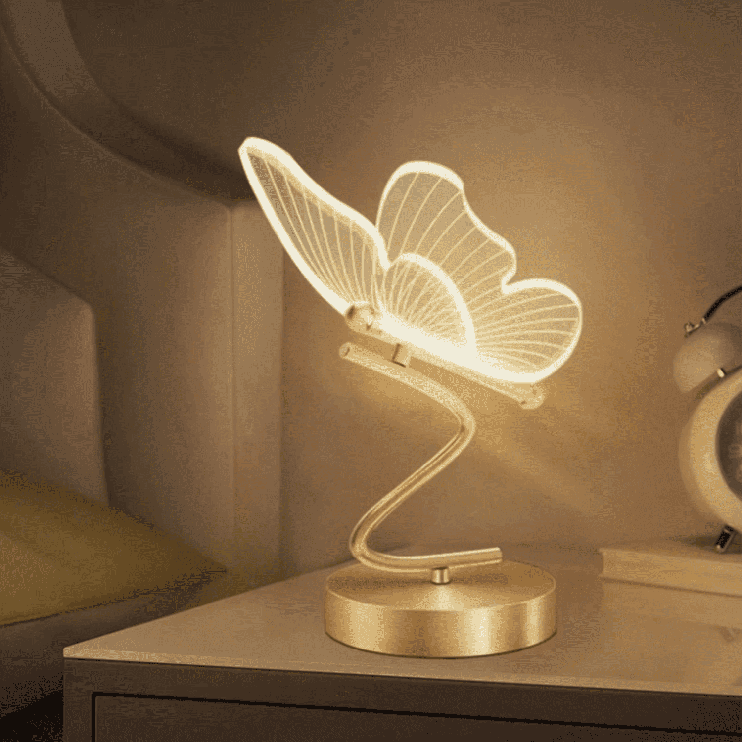 LED Butterfly Table Lamp with Acrylic Wings - 3-Color Dimmable Nordic Desk Lamp for Bedroom - Modern Gold Accent Nightstand Light for Living Room Home Office - Touch Button Base