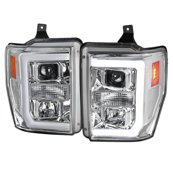 LED C-Bar Projector Headlight (Chrome Housing/Clear Lens) Made for and Compatible with 2008-2010 Ford F-250 F-350 F-450