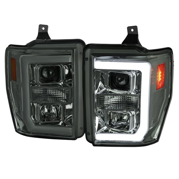 LED C-Bar Projector Headlight (Chrome Housing/Smoke Lens) Made for and Compatible with 2008-2010 Ford F-250 F-350 F-450