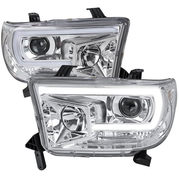 LED C-Bar Projector Headlights (Chrome Housing/Clear Lens) Made for and Compatible with 2007-2013 Toyota Tundra/ 2008-2017 Sequoia