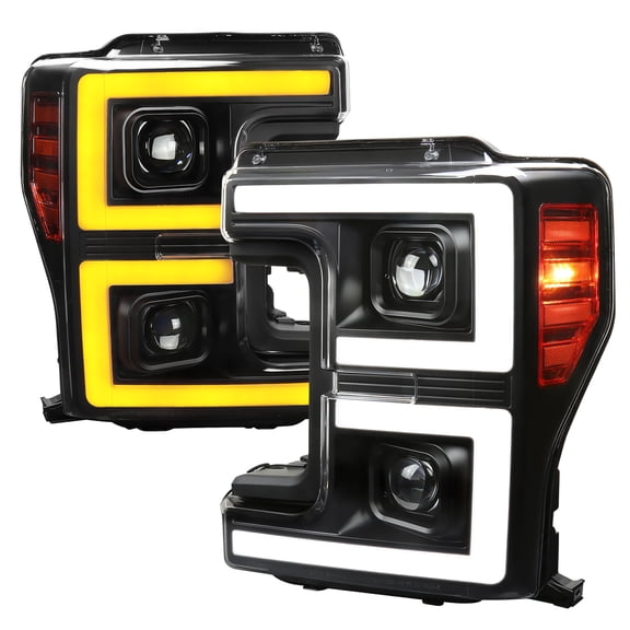 LED C-Bar Projector Headlights w/ Switchback Sequential Turn Signals (Black Housing/Clear Lens) Made for and Compatible with 2017-2019 Ford F-250 F-350 F-450 F-550