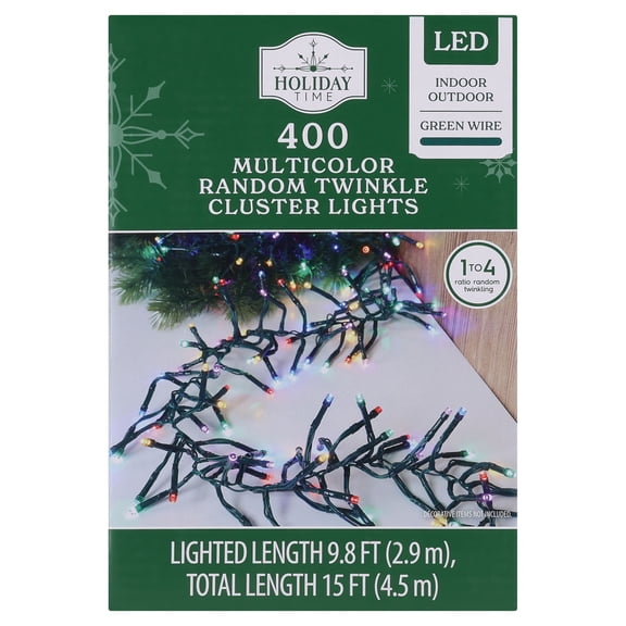 Indoor/Outdoor 400-Count LED Random Twinkle Cluster Christmas Garland Lights, Multicolor, Green Wire, 9.8', by Holiday Time