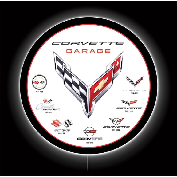 Desperate Enterprises LED Corvette Flags Neon Sign 23 Inch Round Backlit Acrylic Wall Decor Multicolor Indoor Corded Electric Chevrolet LED Wall Sign