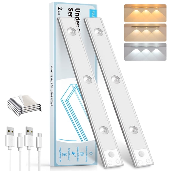 YULINKCO 3 LED Under Cabinet Light, Under Counter Dimmable Lighting, USB Rechargeable Motion Sensor Light, Cat’s Eye Hill Corrugated Effect for Display Cabinet, Showcase, Wine Cabinet