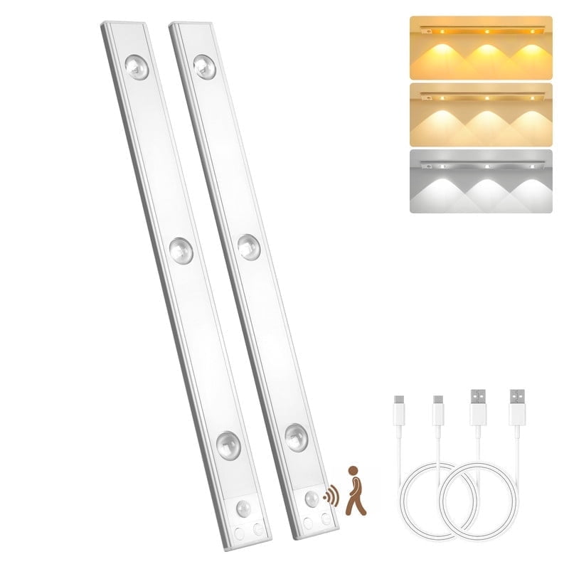 SUNLINKCO 16 Inch Motion Sensor Under Cabinet Lights 2 Pack, 3 LED Dimmable, USB Rechargeable with Cat’s Eye Hill Effect, for Display Cabinets, Wine Racks, Showcases, and Under-Counter Lighting