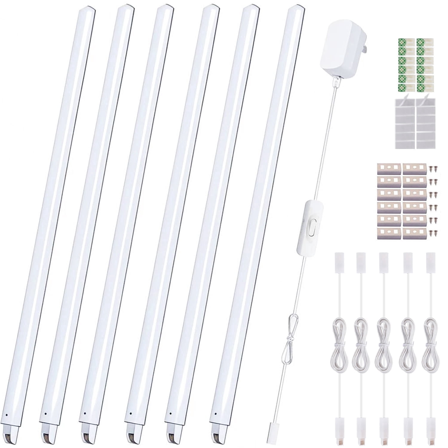 LED Under Cabinet Lighting 6Pcs 12 inch Seamlessly Linkable Strip Light Bars for Cabinet, Kitchen, Shelf, Workbench, Cupboard Lighting, 12W 1200 Lumen ( White 6000K)