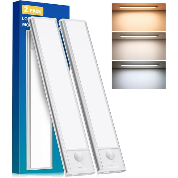 LED Under Cabinet Lighting, Battery Operated Motion Sensor Light Indoor Wireless, 3 Color Temps, USB Rechargeable Closet Light, Dimmable Under Counter Lights for Kitchen Stairs Closet Pantry, 2 Pack