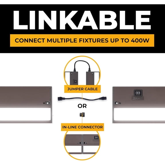 LED Under Cabinet Lighting Hardwired - 3CCT 18 Inch Bronze Finish - Undercabinet Lights for Kitchen - Linkable Undercounter Dimmable Plug in Light or Hard Wired - Under Counter Fixture Direct Wire