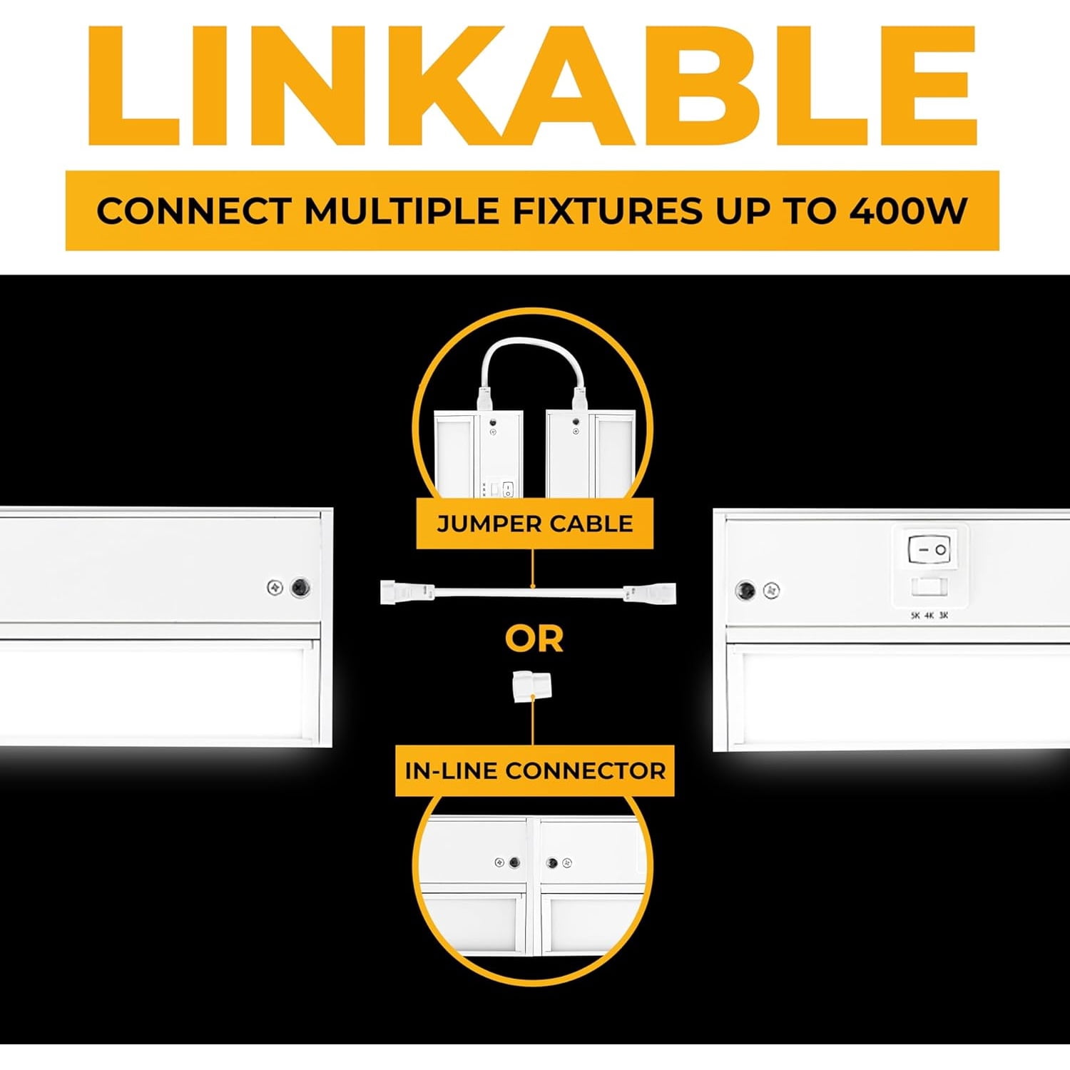 LED Under Cabinet Lighting Hardwired - 3CCT 18 Inch White Finish - Undercabinet Lights for Kitchen - Linkable Undercounter Dimmable Plug in Light or Hard Wired - Under Counter Fixture Direct Wire