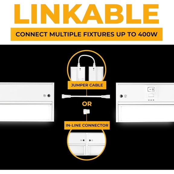 LED Under Cabinet Lighting Hardwired - 3CCT 18 Inch White Finish - Undercabinet Lights for Kitchen - Linkable Undercounter Dimmable Plug in Light or Hard Wired - Under Counter Fixture Direct Wire