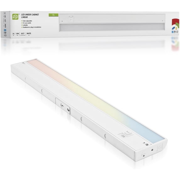 LED Under Cabinet Lighting Plug in or Hardwired 24 Inch, Dimmable Under Cabinet Lights with High/Low/Off Switch, 3CCT 2700K-4000K, Linkable Under Counter Lights for Kitchen, ETL Listed, White