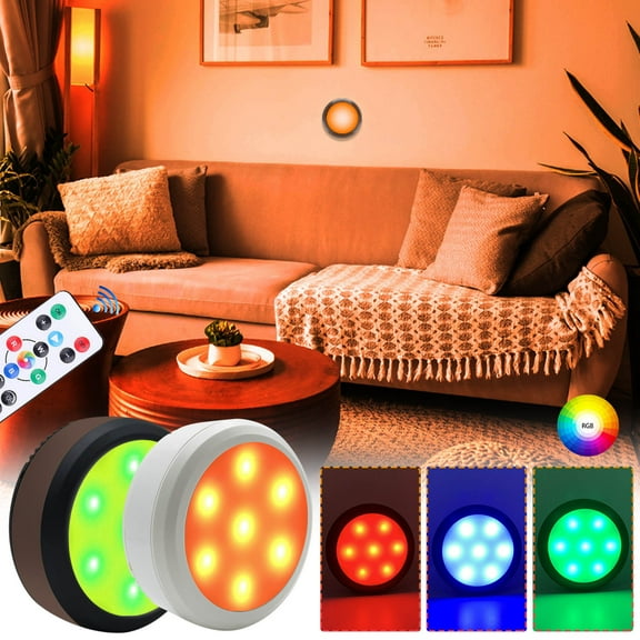 LED Under Cabinet RGB Light | Wireless Remote Control | 16-Color Dimmable Night Light | Color Changing Accent Lamp | For Kitchen Closet Counter Bedroom | 1 Pack