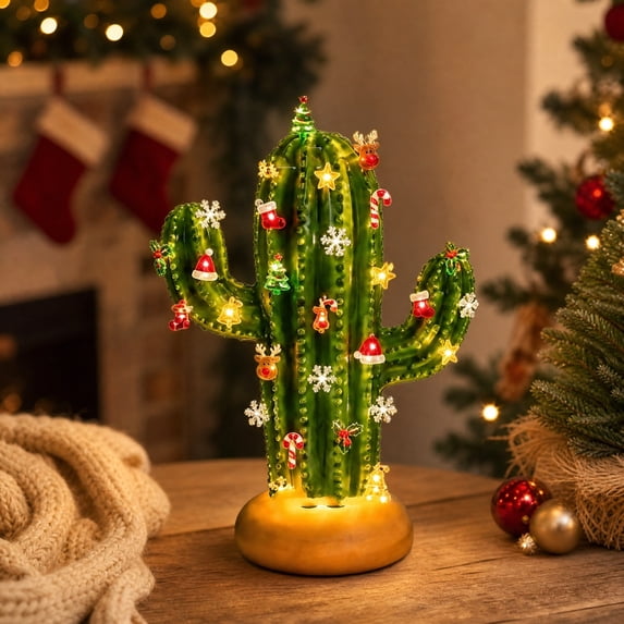 LED Cactus Night Light, DIY Cactus Lamp, Halloween Christmas Tabletop Decor, Cute Night Light for Bedroom Living Room Bedside, Christmas Gift(B)